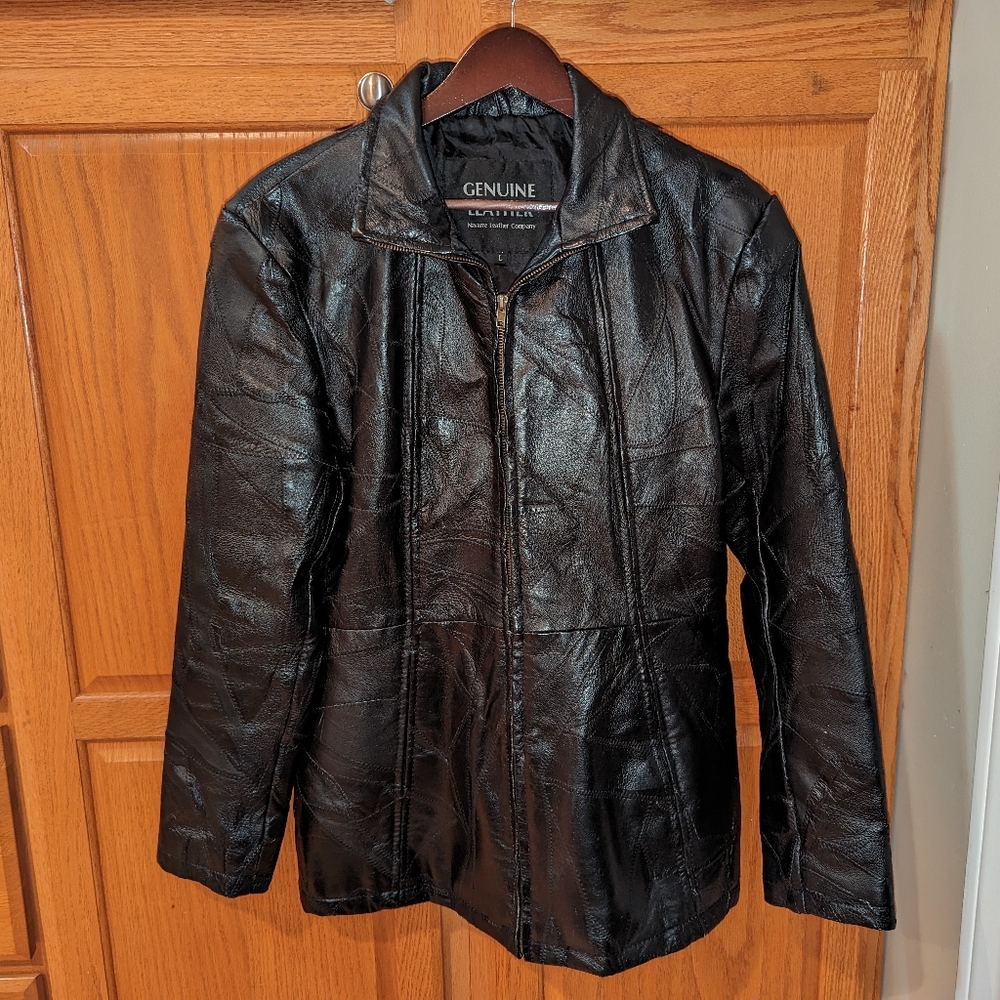 Vintage Navarre Leather Company Jacket women size L full Zip patchwork black